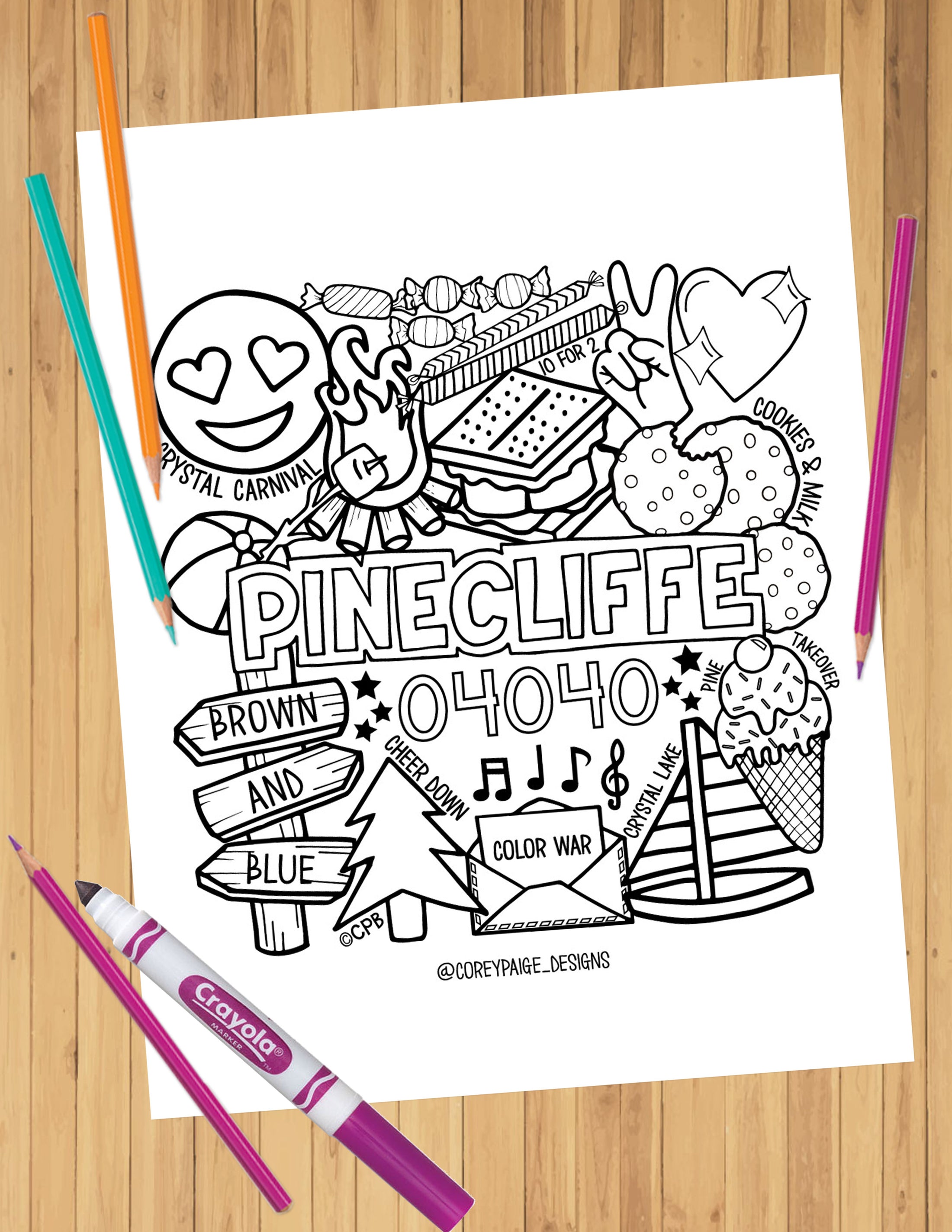Camp Collage Coloring Sheets
