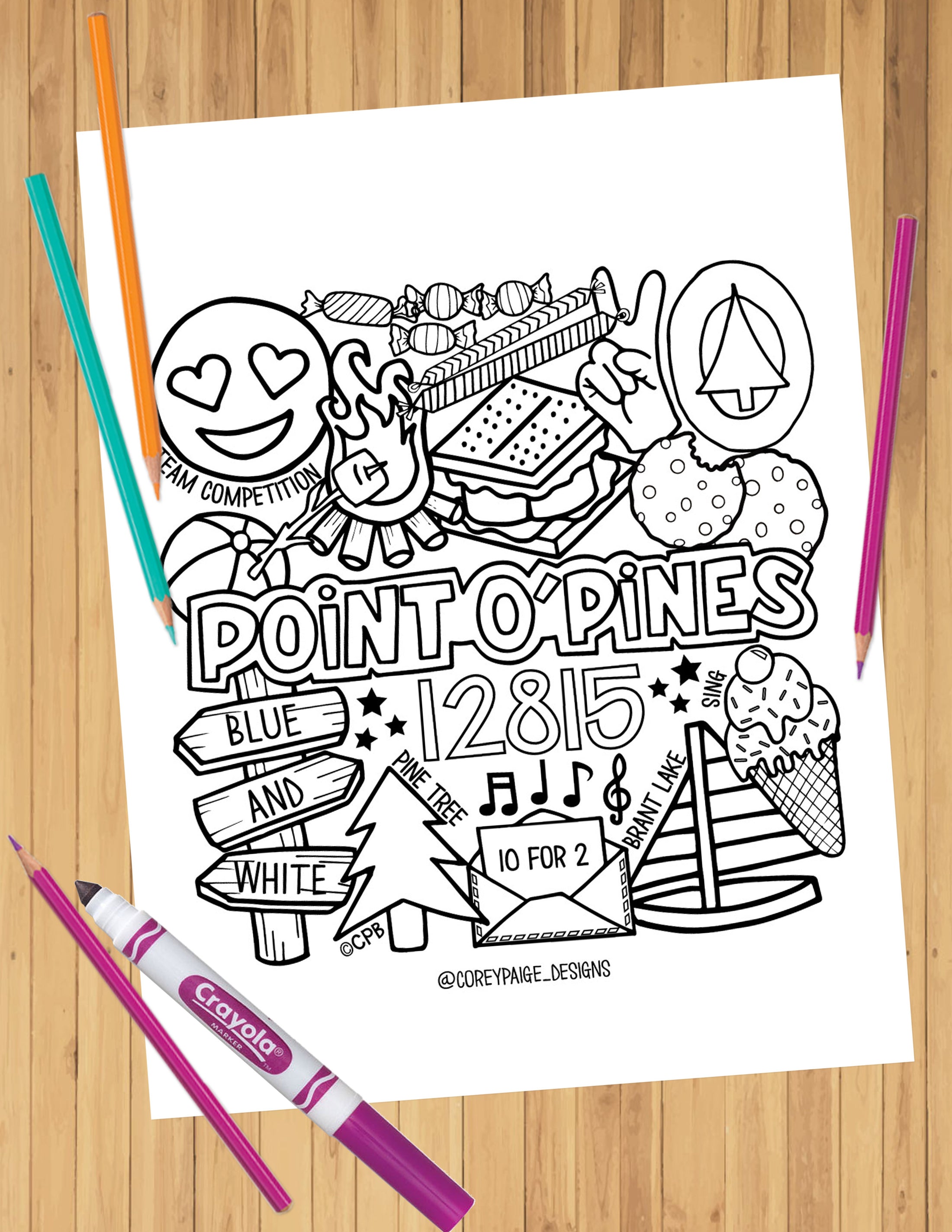 Camp Collage Coloring Sheets