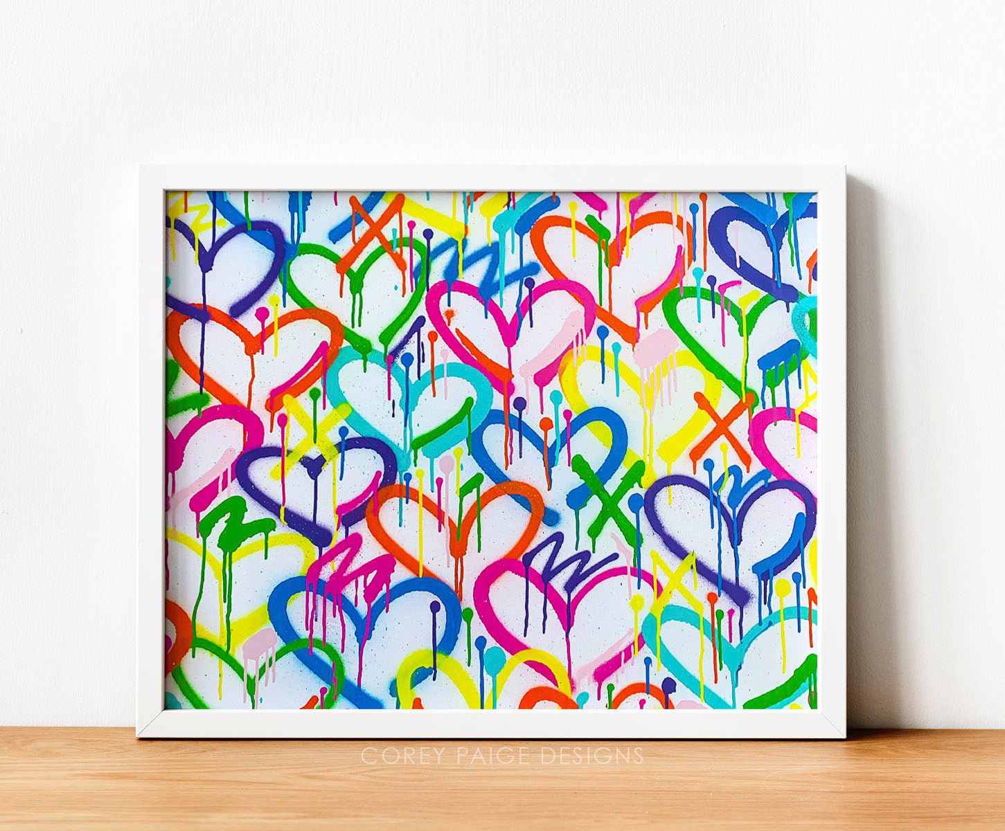 Rainbow Graffiti Hearts Framed Print