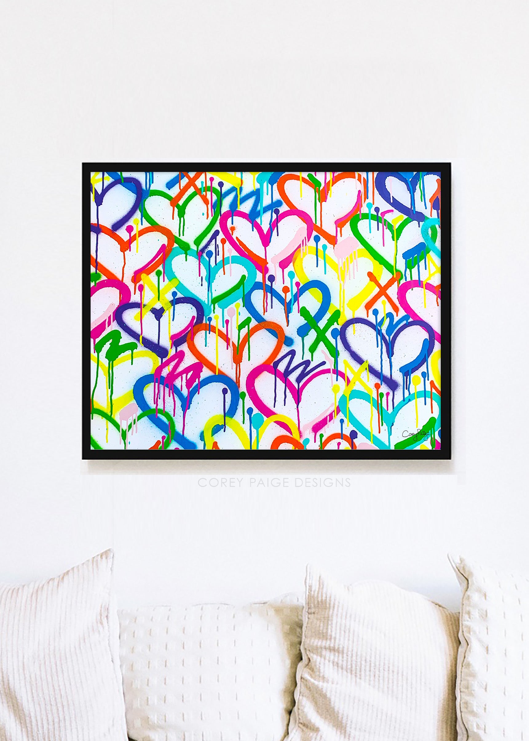 Rainbow Graffiti Hearts Framed Print