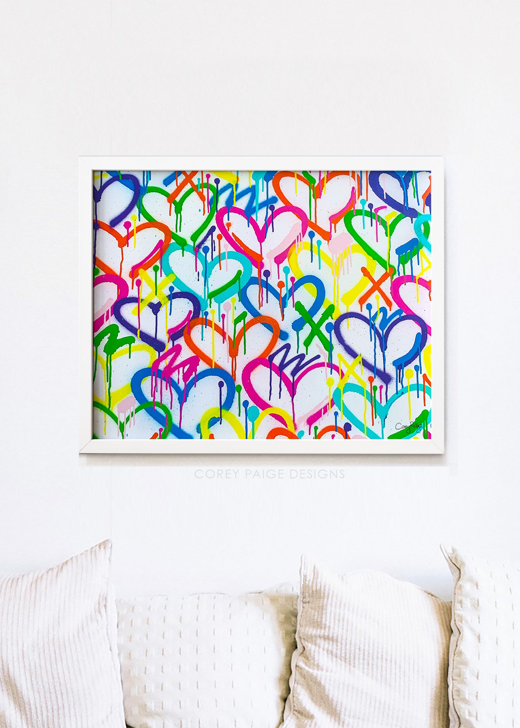 Rainbow Graffiti Hearts Framed Print