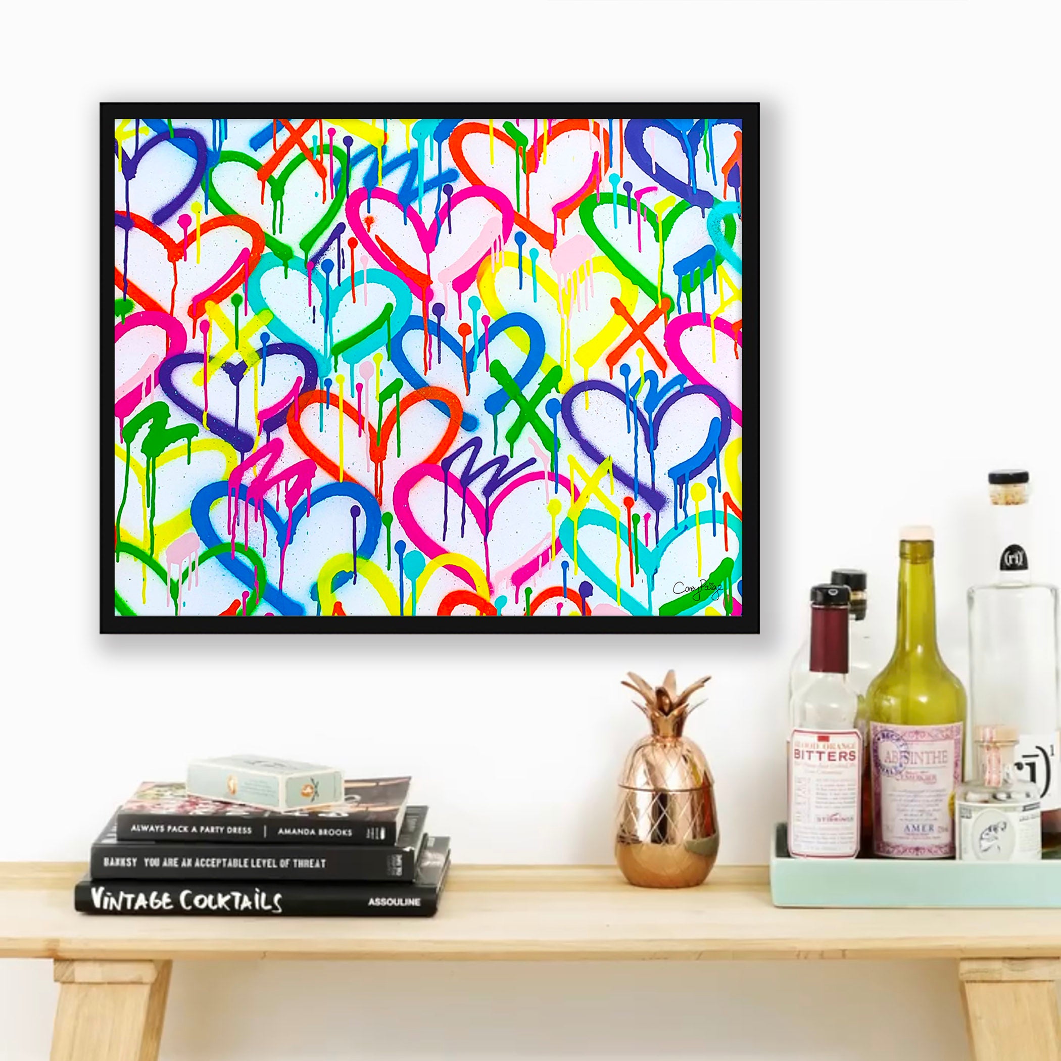 Rainbow Graffiti Hearts Framed Print