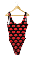 Load image into Gallery viewer, Red Lips on Black One-Piece
