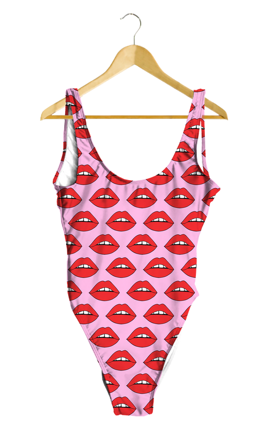 Red Lips on Pink One-Piece