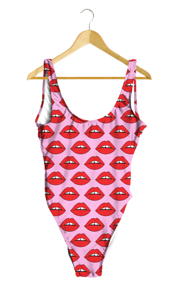 Red Lips on Pink One-Piece