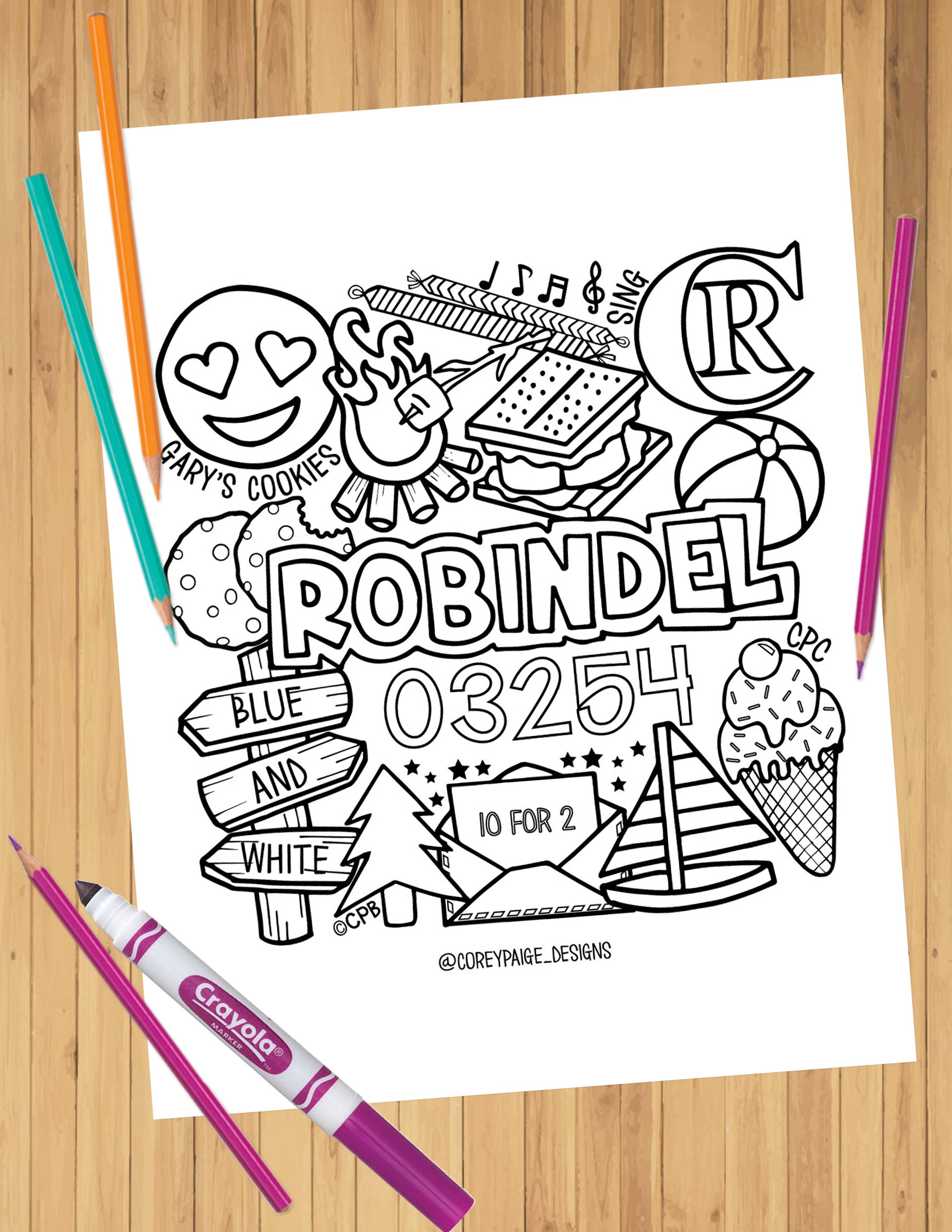 Camp Collage Coloring Sheets