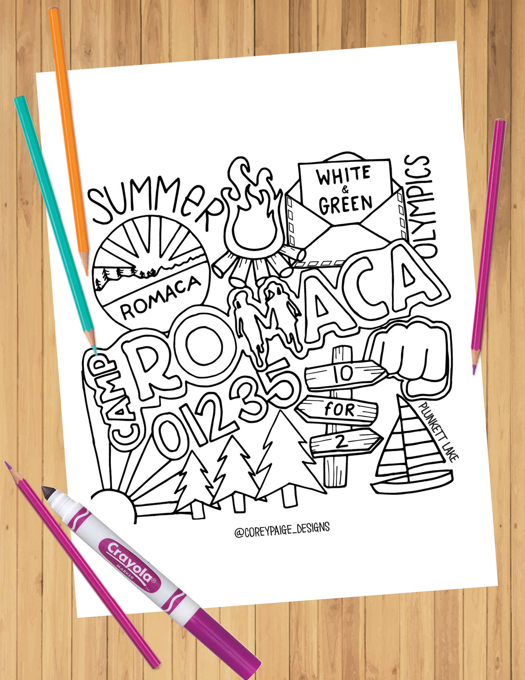 Camp Collage Coloring Sheets
