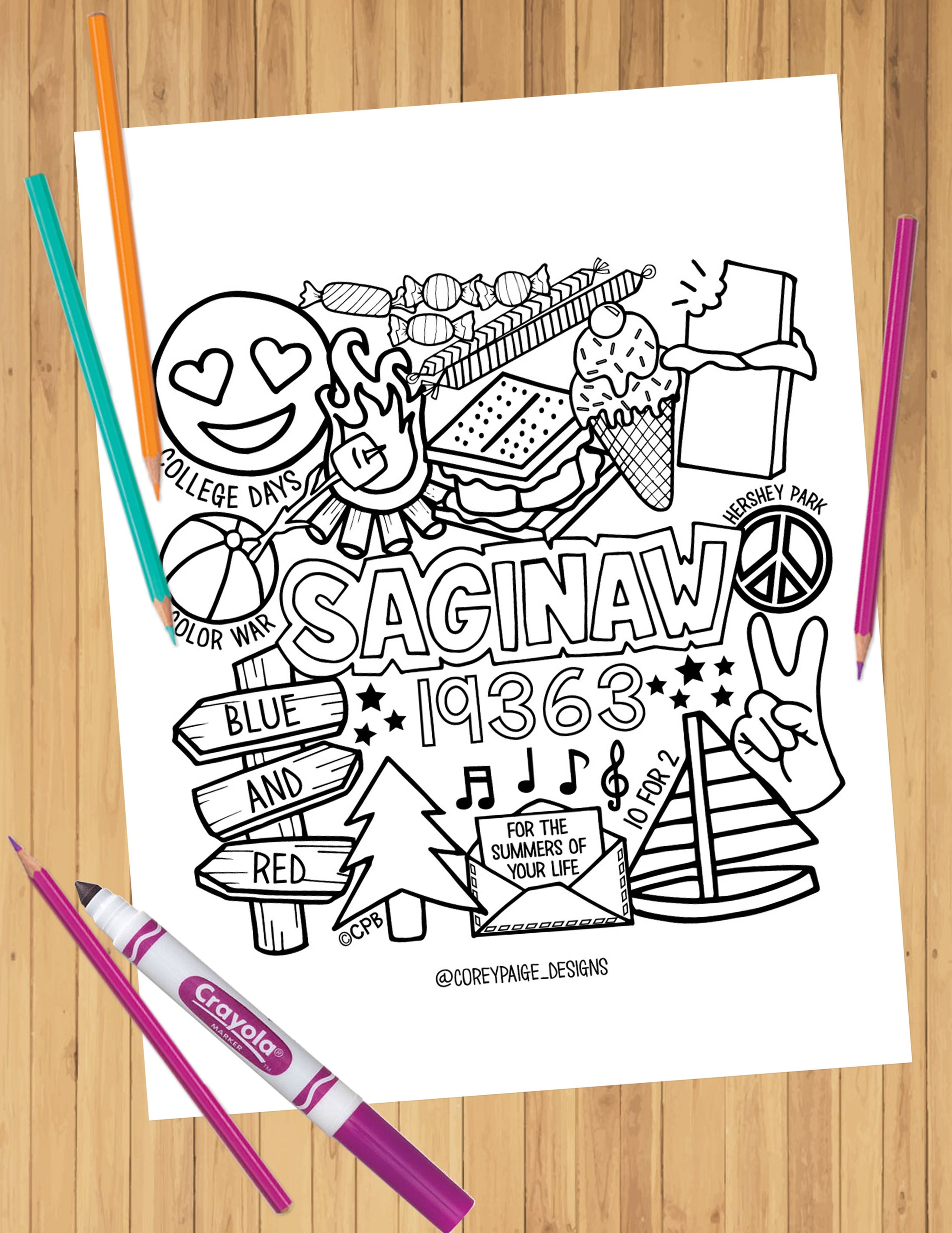 Camp Collage Coloring Sheets