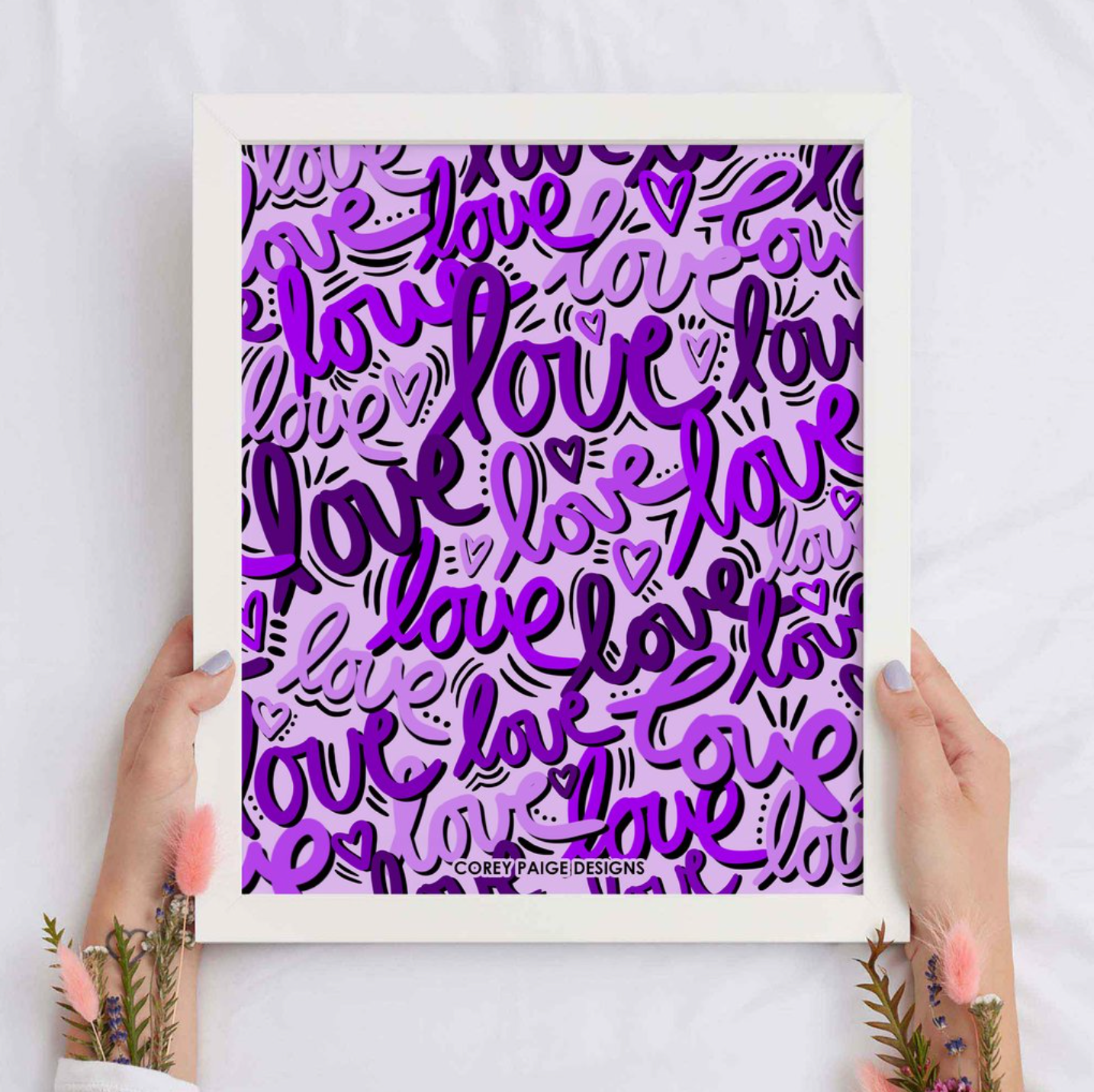 Graffiti Love Framed Print Purple