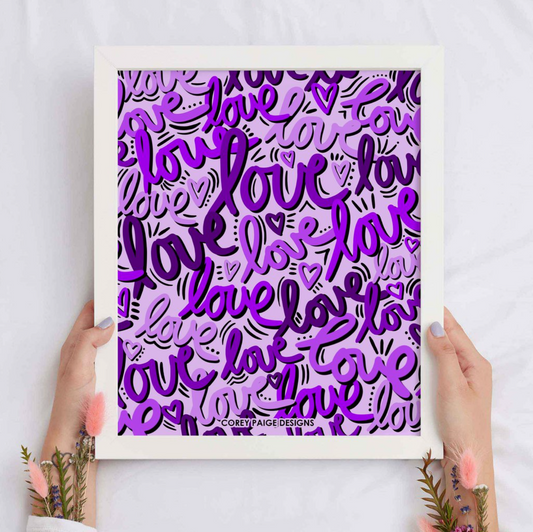 Graffiti Love Framed Print Purple