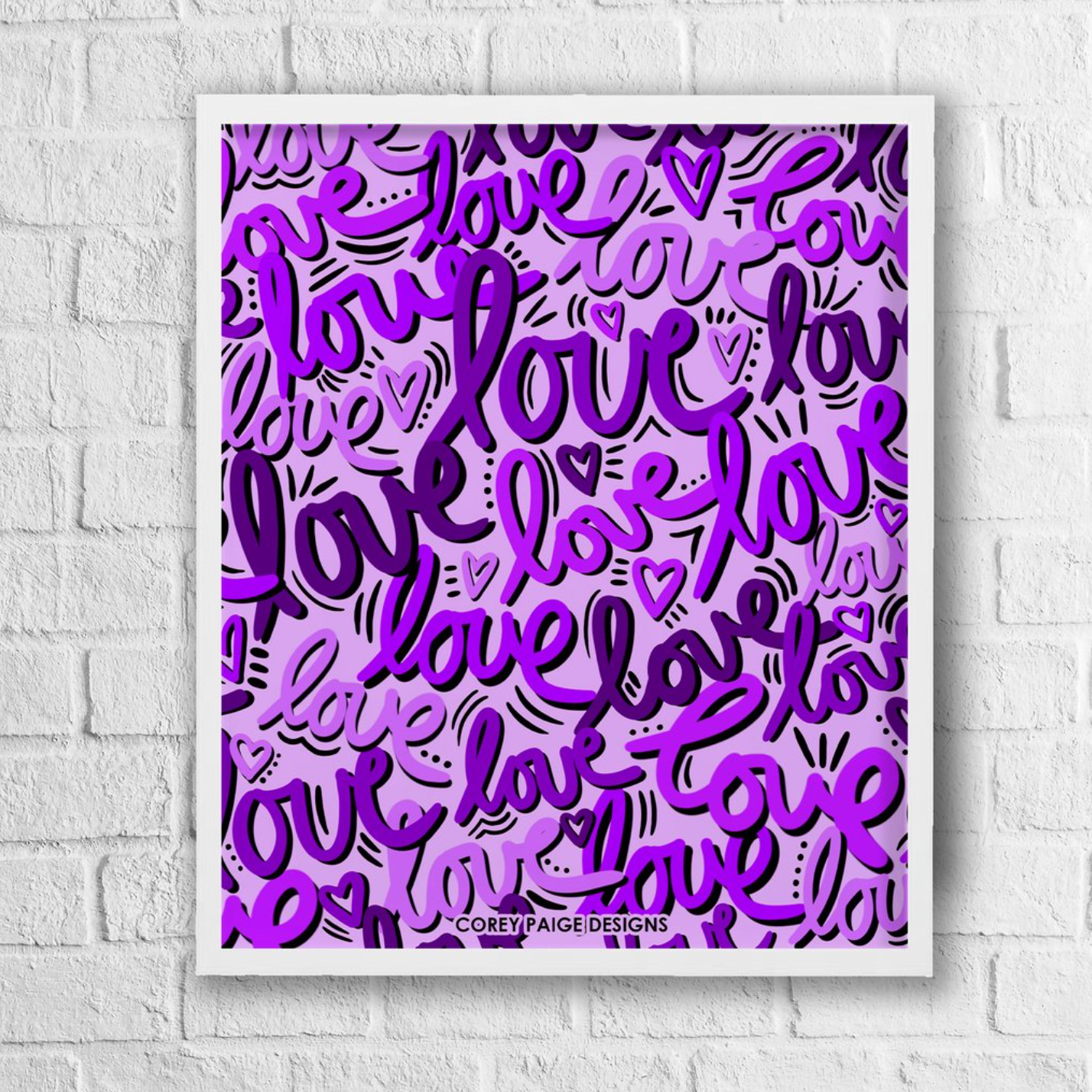 Graffiti Love Framed Print Purple