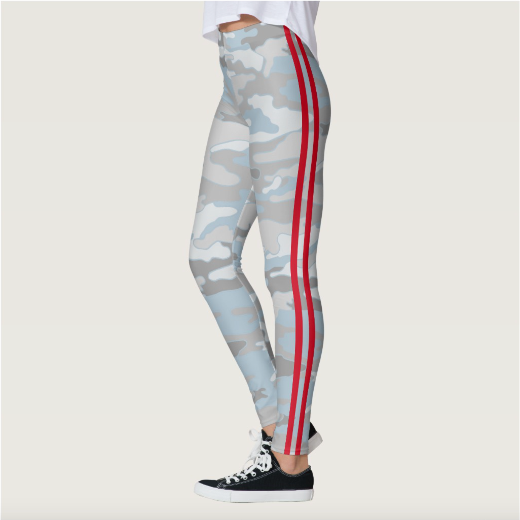 Camo leggings 2025 with red stripe