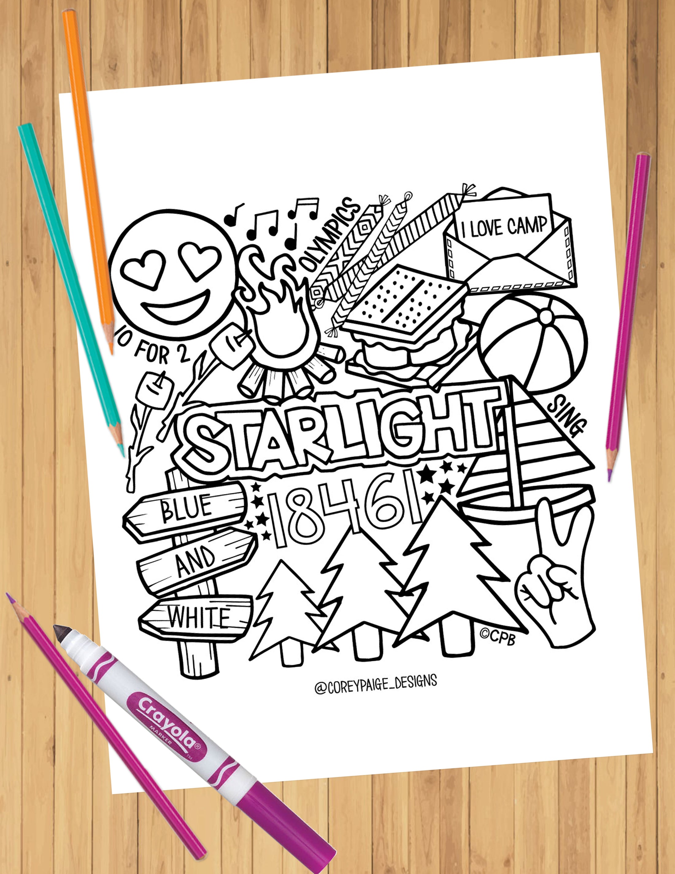 Camp Collage Coloring Sheets