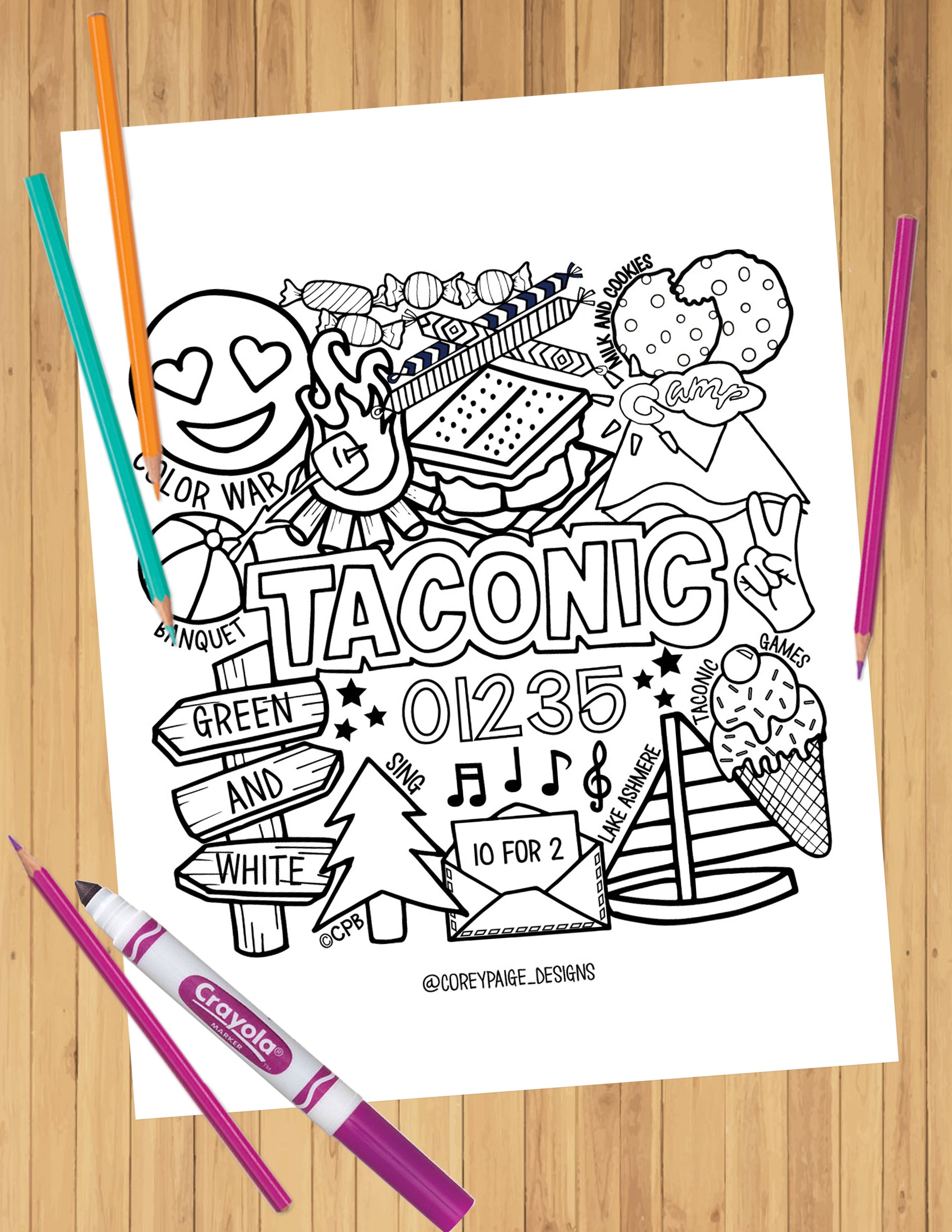 Camp Collage Coloring Sheets