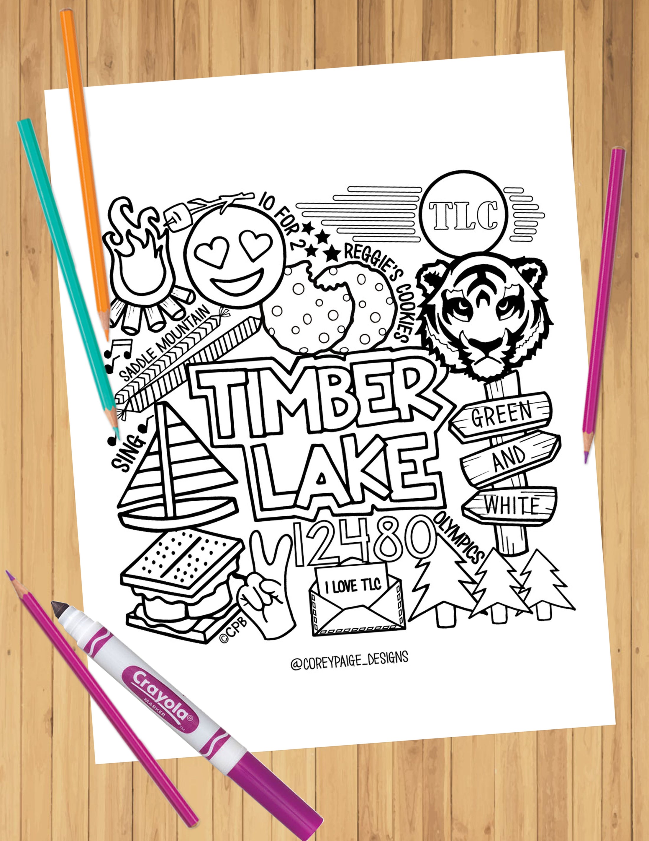 Camp Collage Coloring Sheets