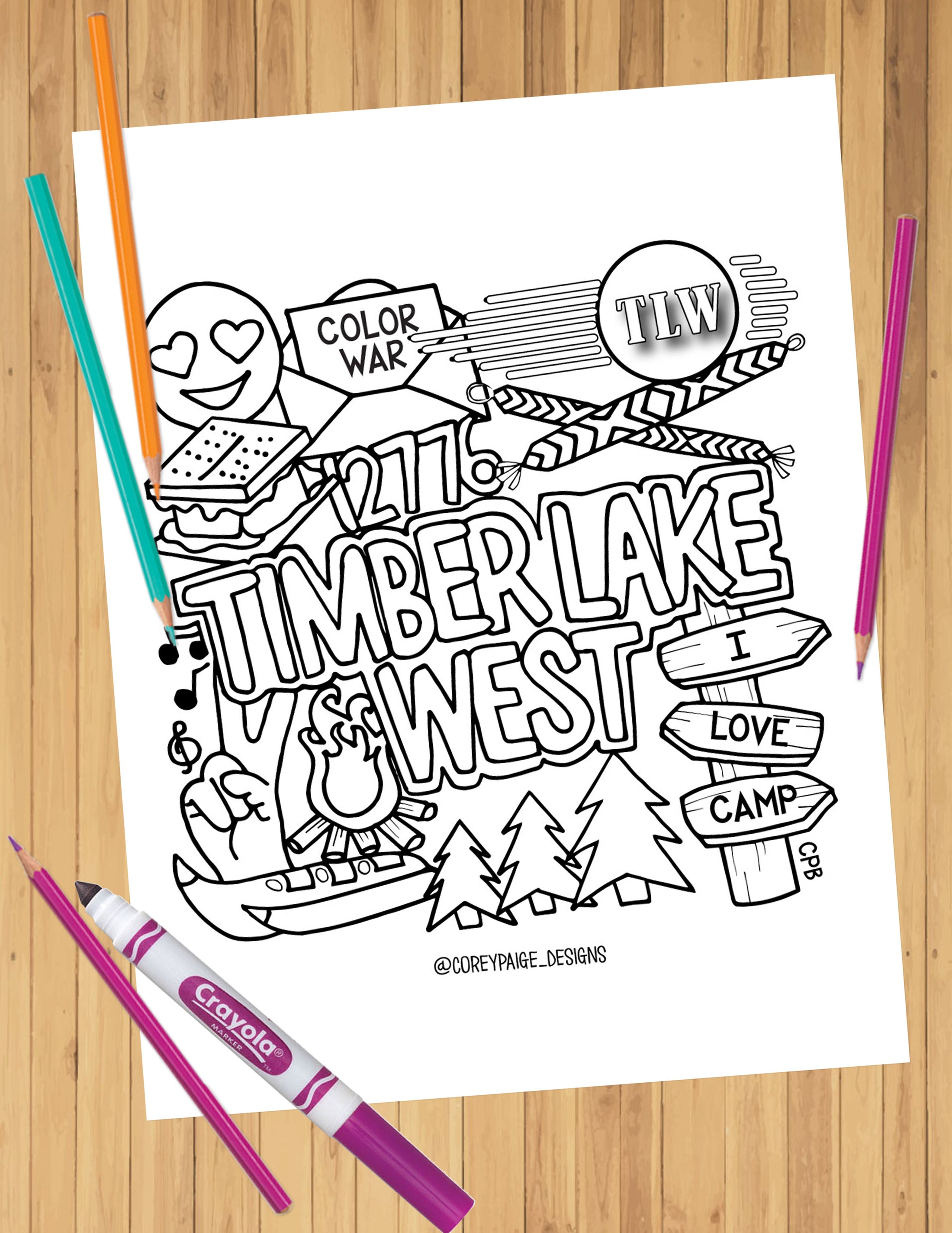 Camp Collage Coloring Sheets