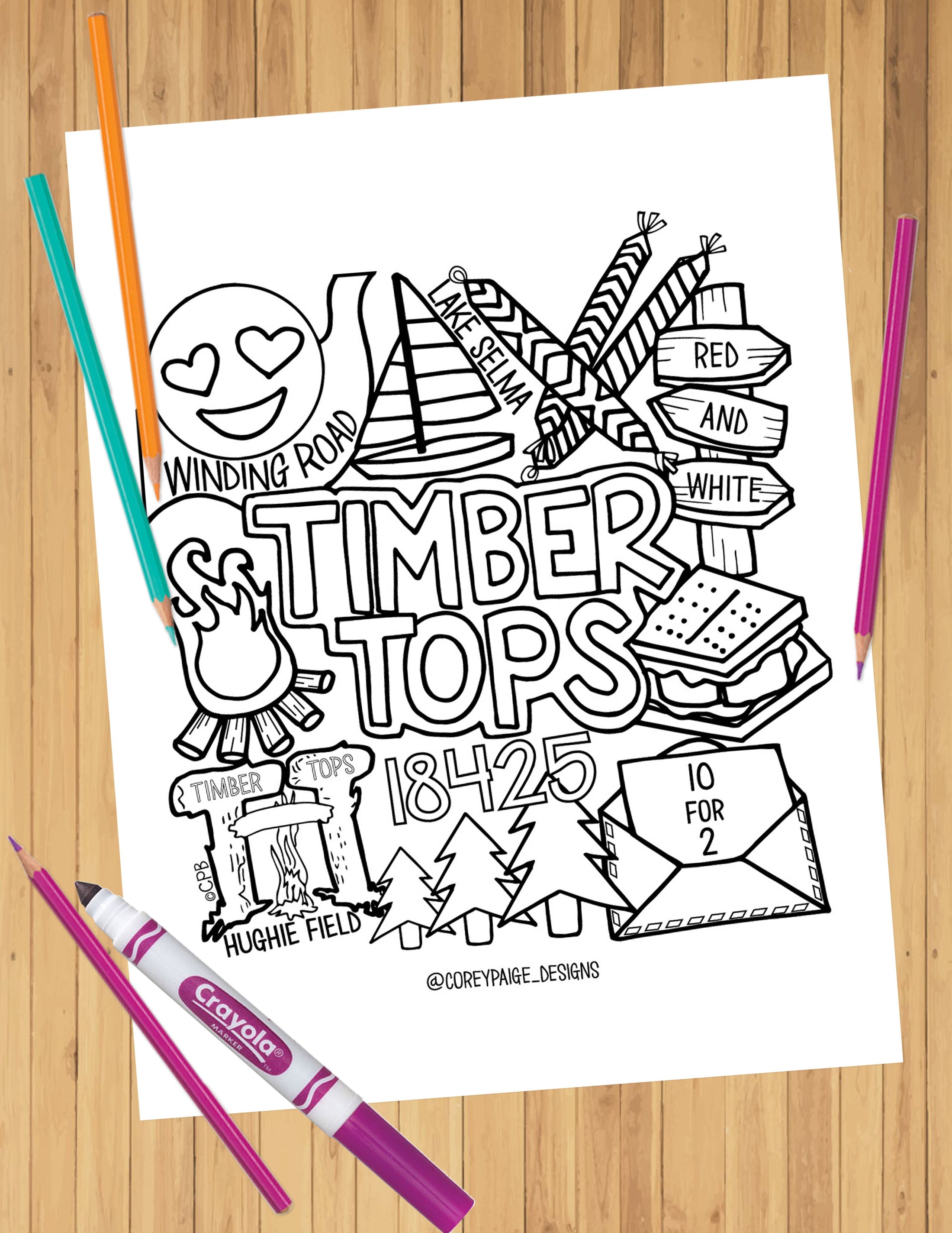 Camp Collage Coloring Sheets