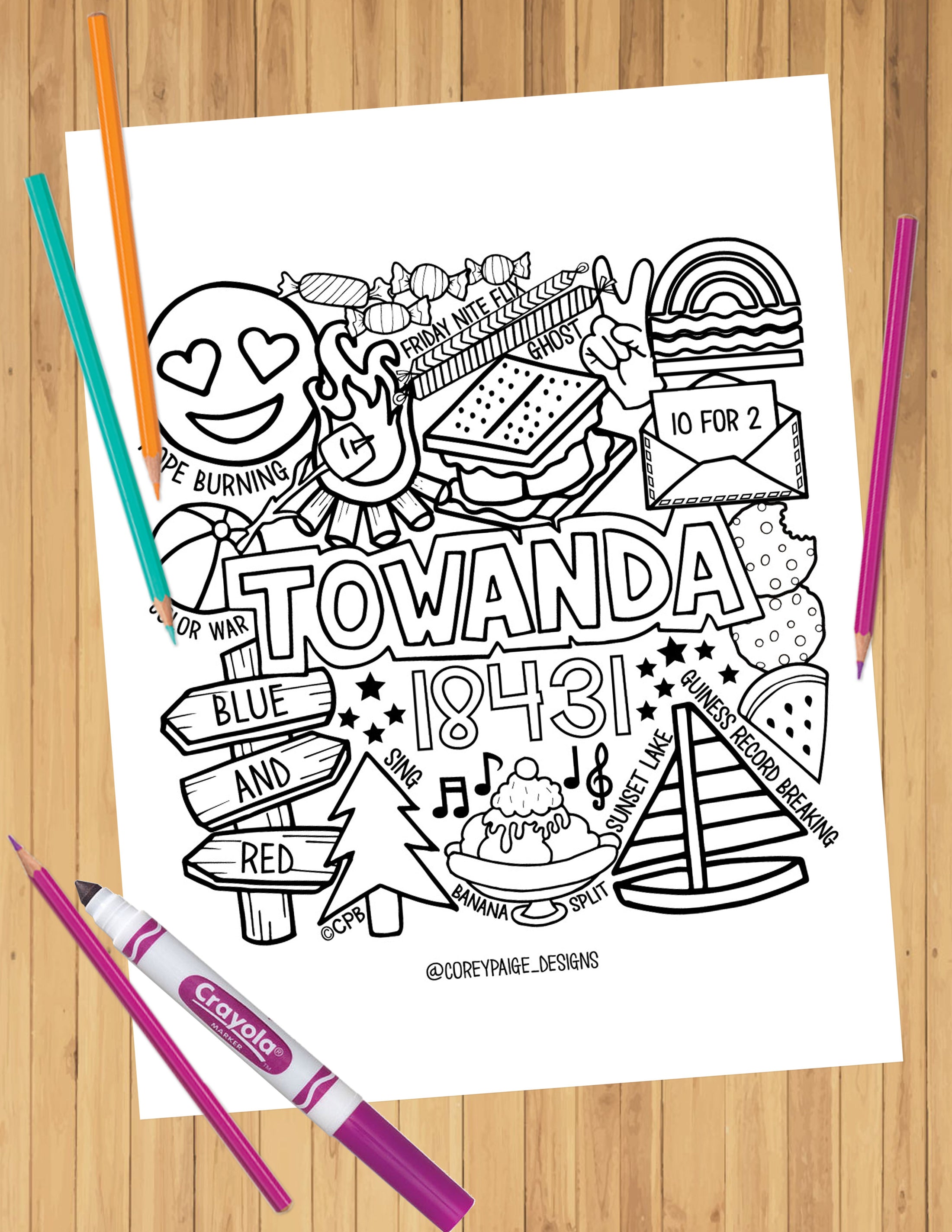 Camp Collage Coloring Sheets