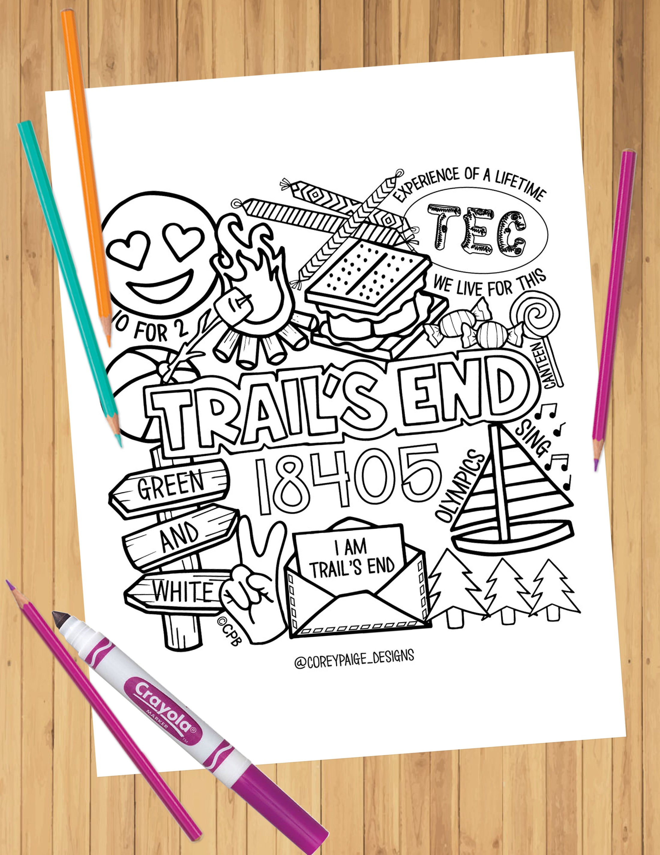 Camp Collage Coloring Sheets