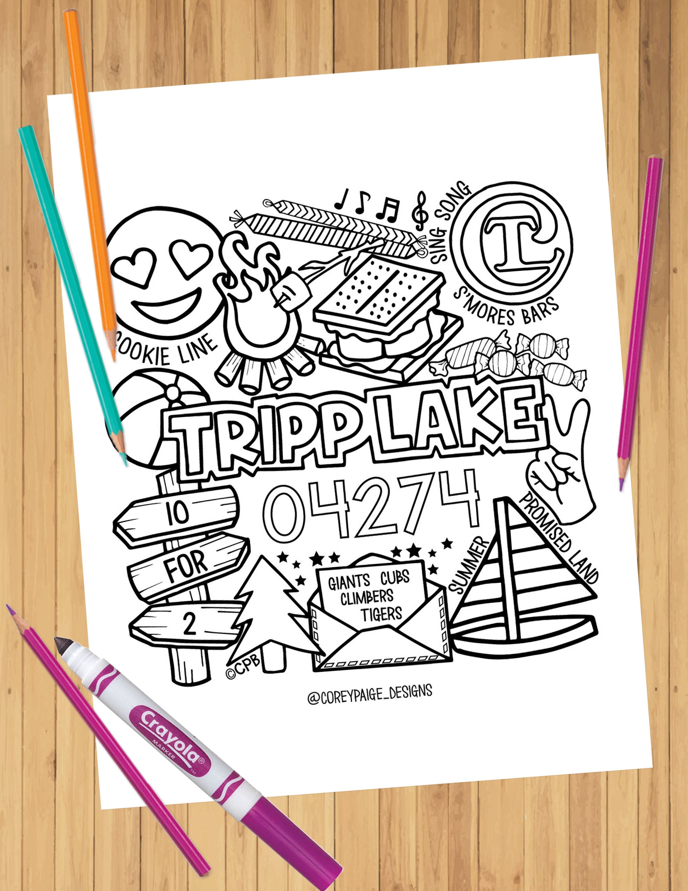 Camp Collage Coloring Sheets