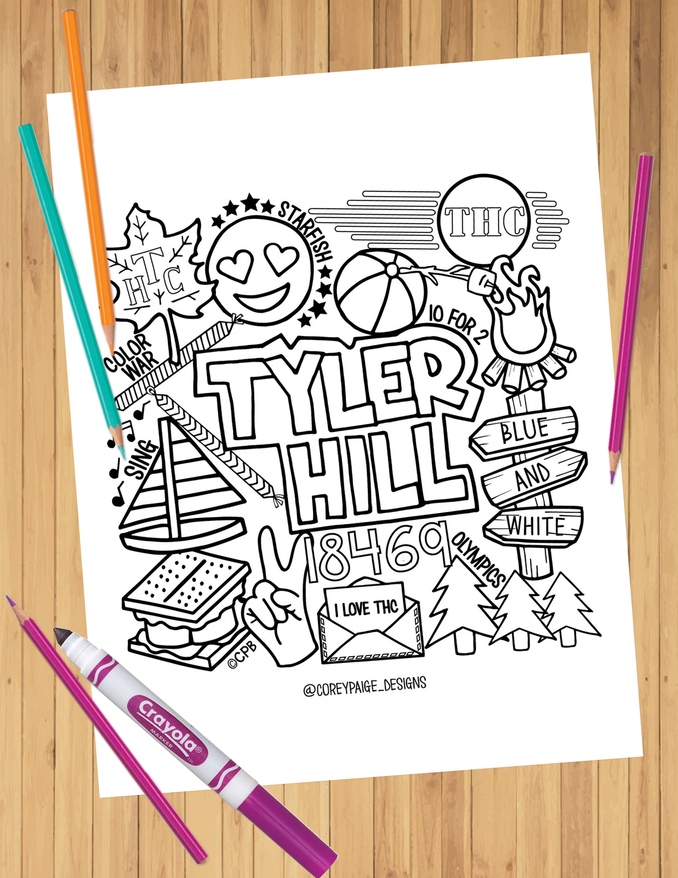 Camp Collage Coloring Sheets