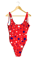 Load image into Gallery viewer, White & Blue Stars on Red One-Piece
