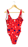 White & Blue Stars on Red One-Piece