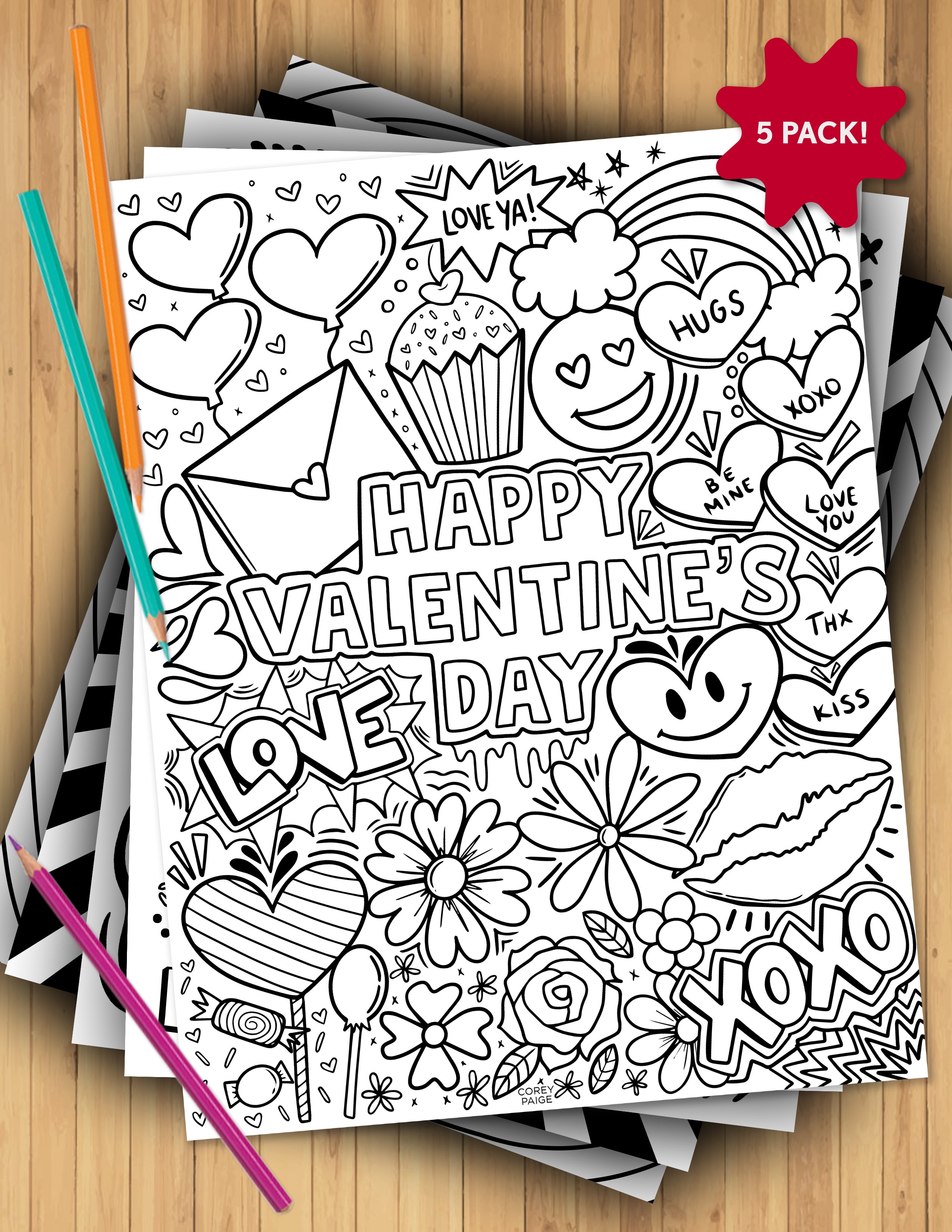 valentine's day coloring sheet pack