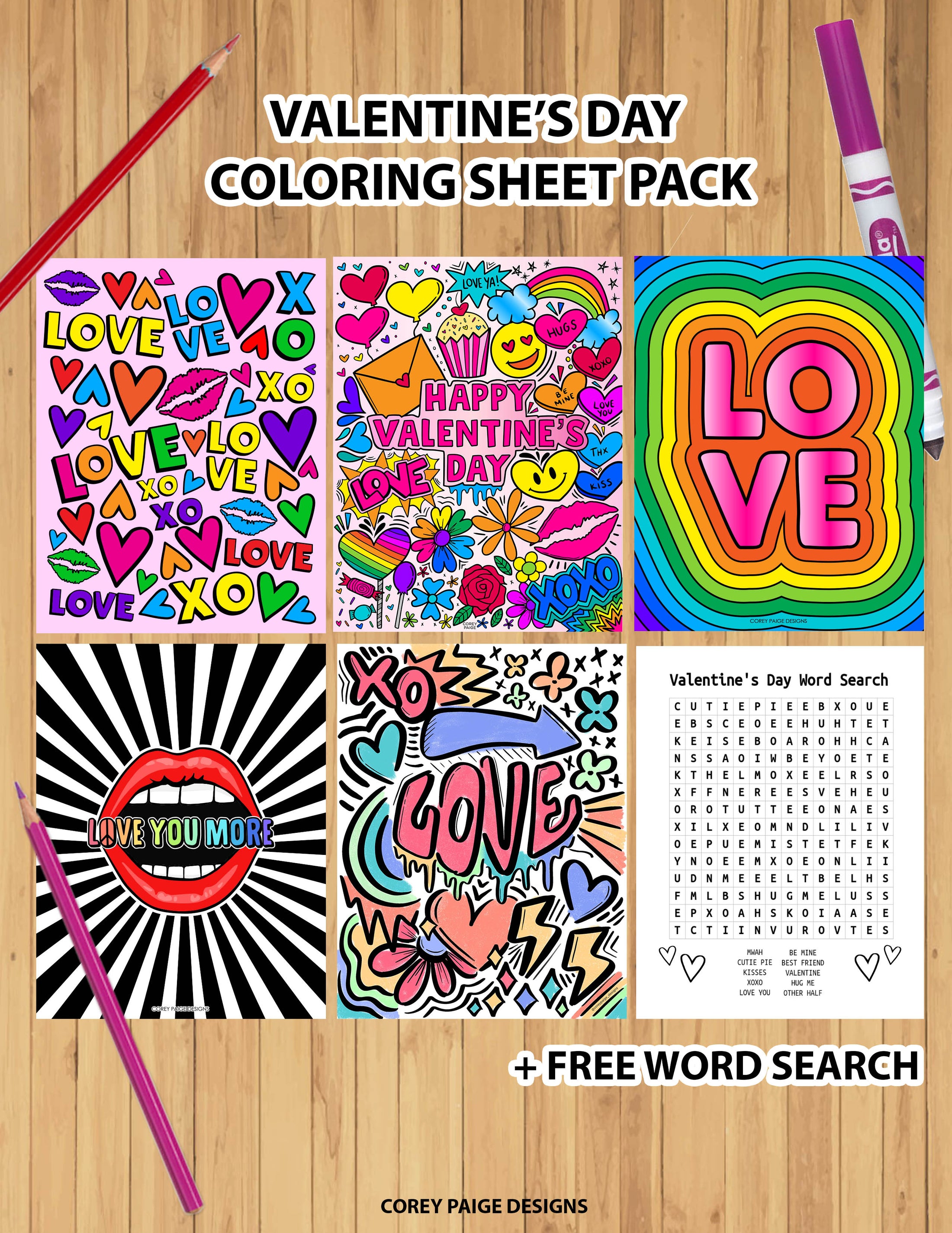 Valentine's Day Coloring Sheet Pack