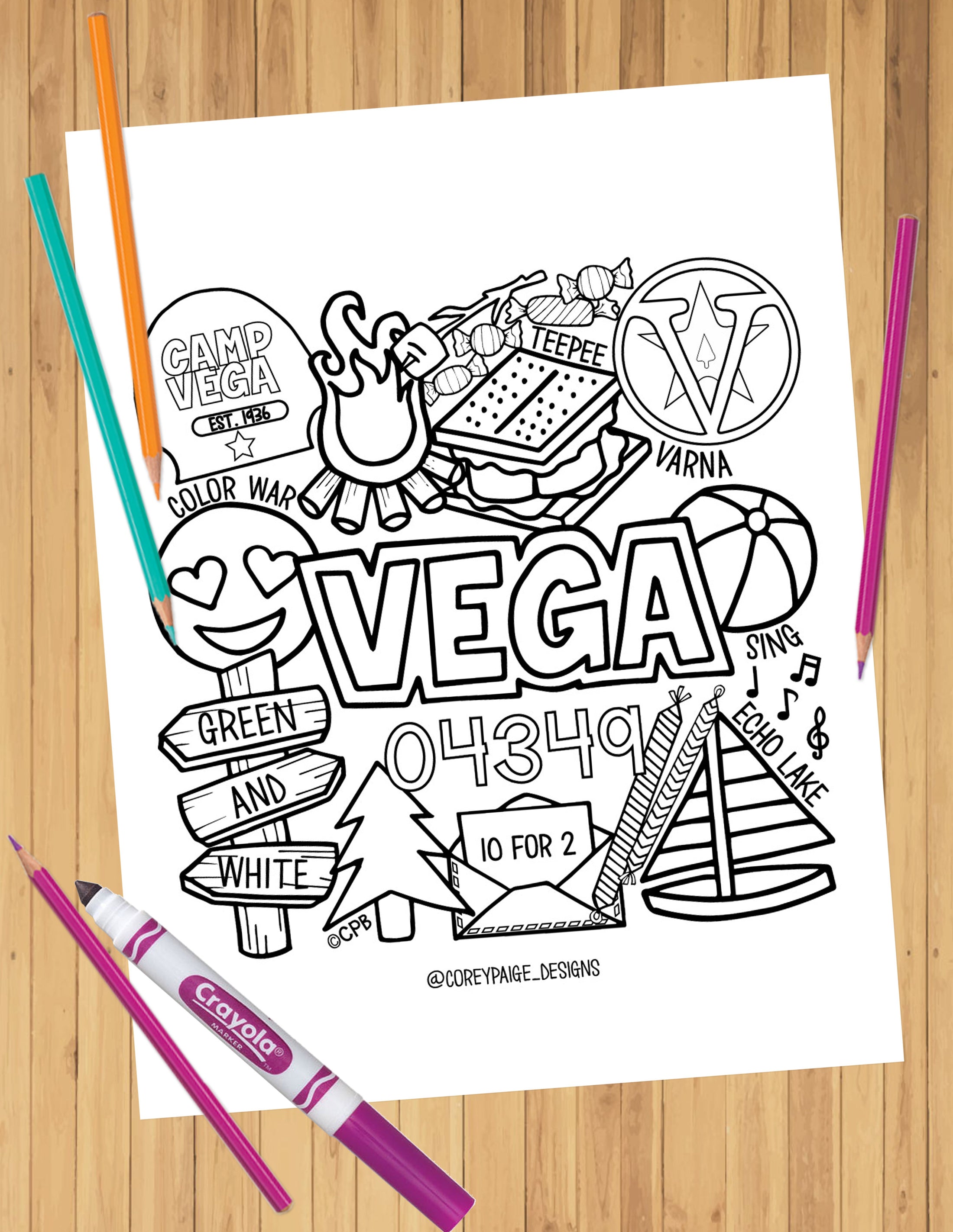 Camp Collage Coloring Sheets