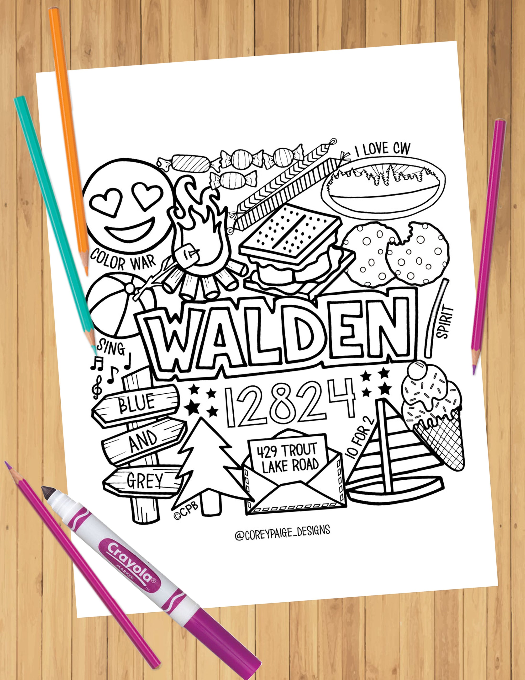 Camp Collage Coloring Sheets