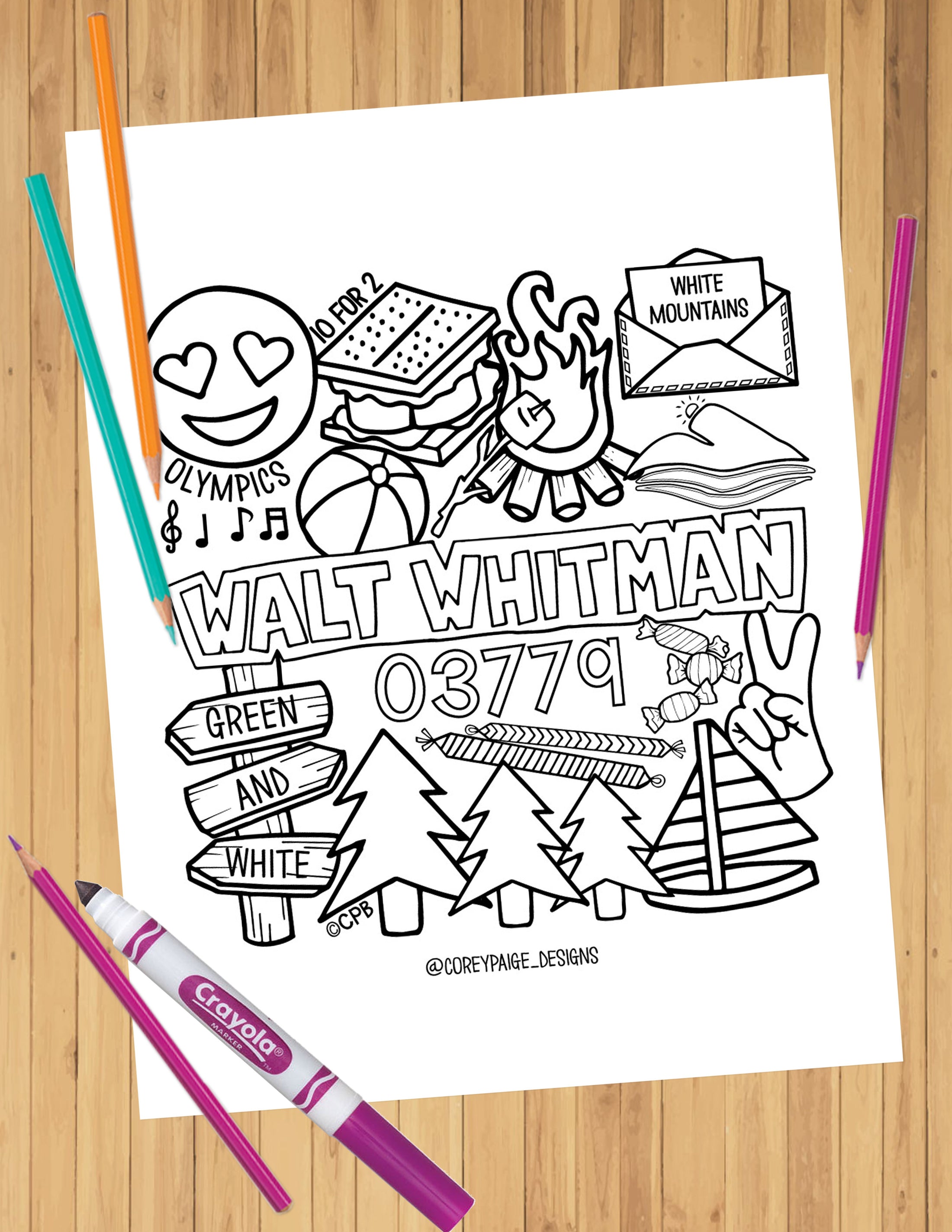 Camp Collage Coloring Sheets