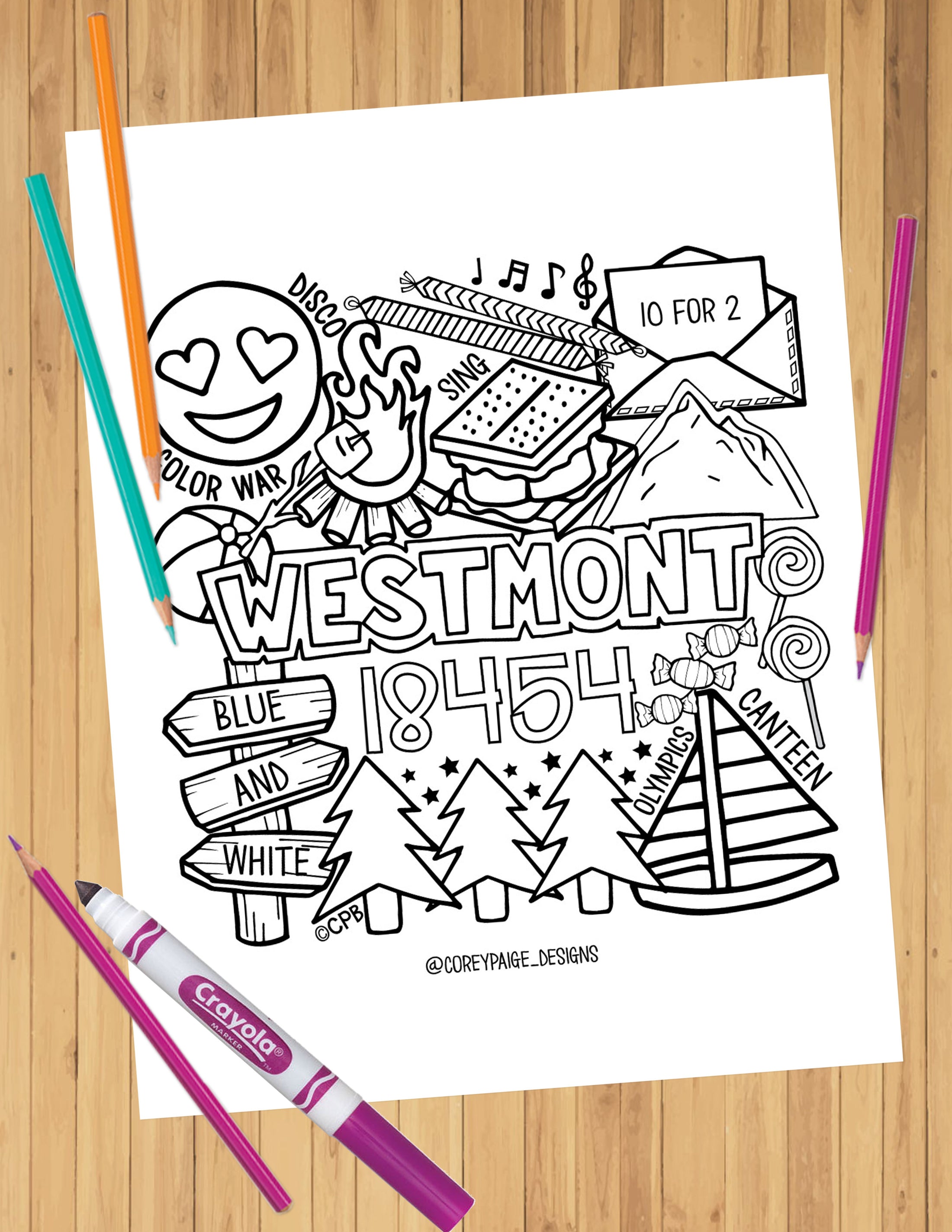 Camp Collage Coloring Sheets