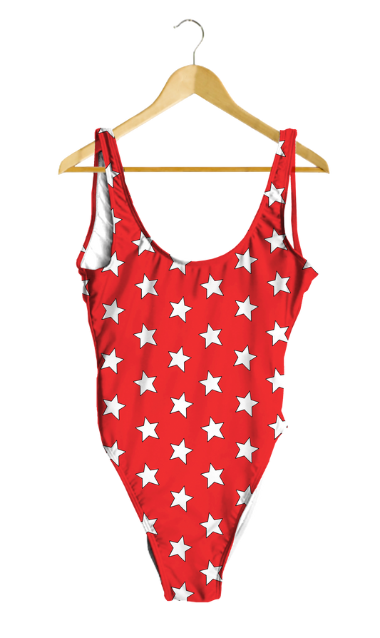 White Stars on Red One-Piece