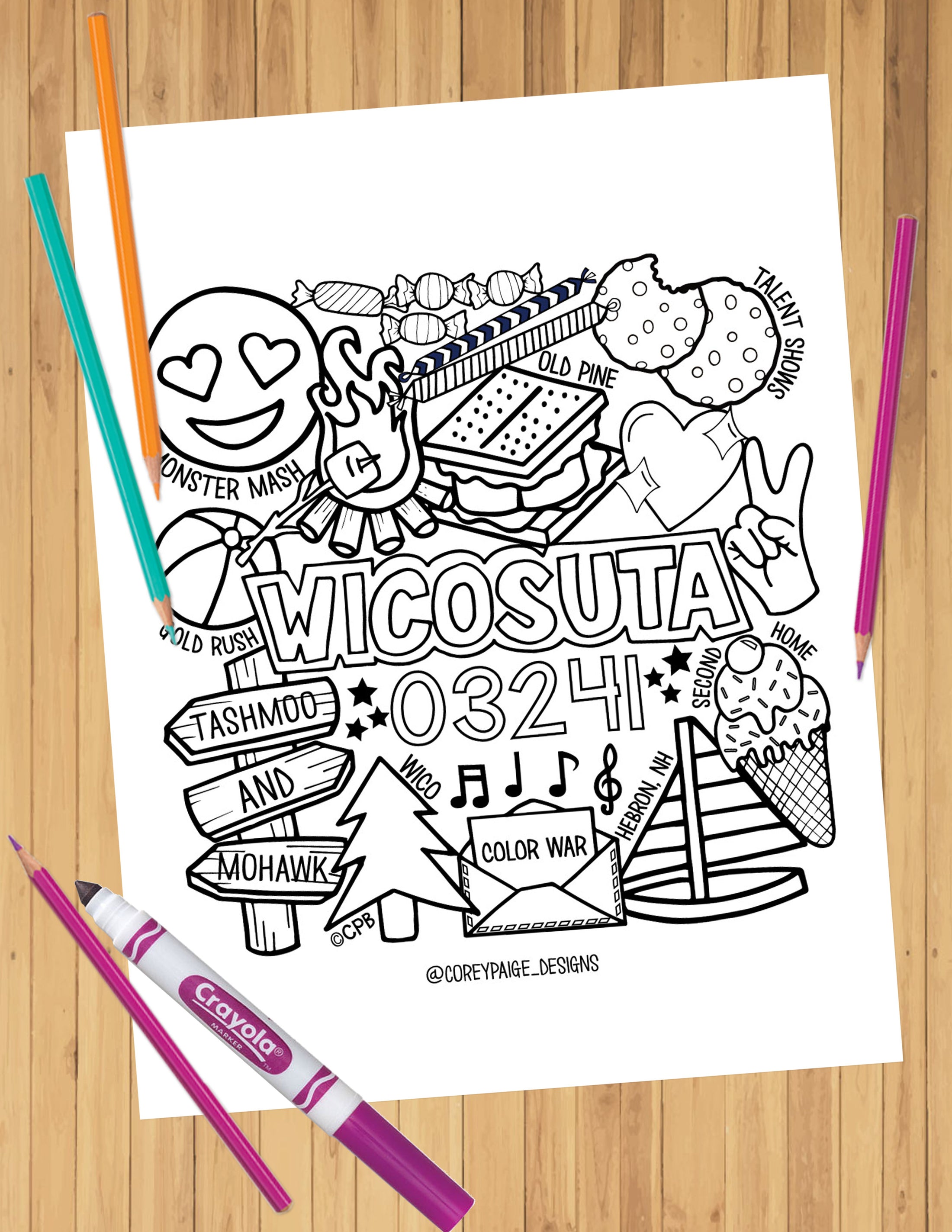 Camp Collage Coloring Sheets