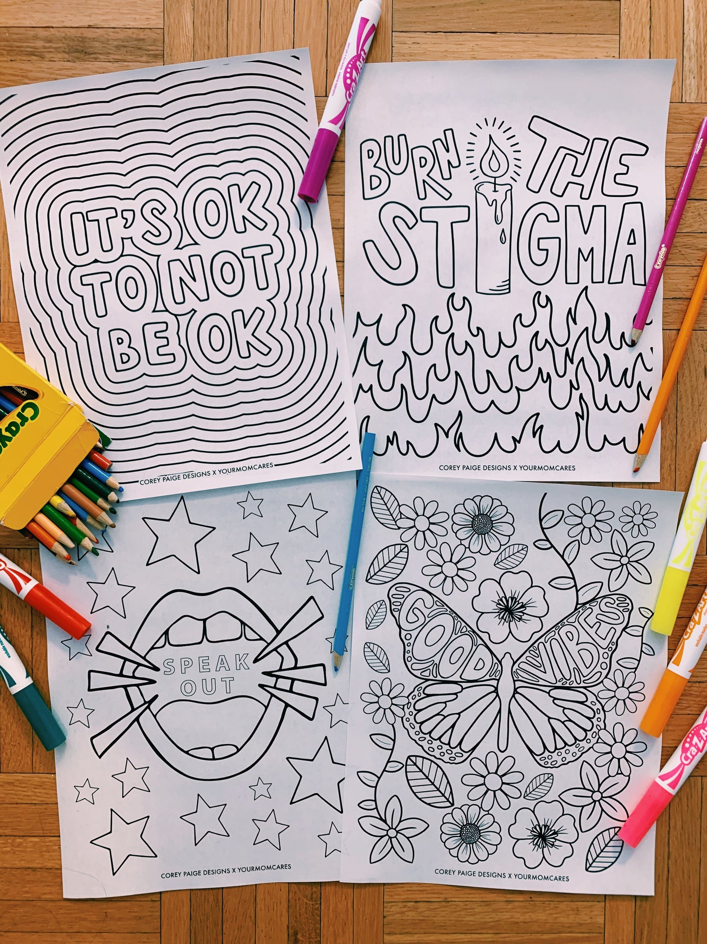 YourMomCares x Corey Paige Designs Coloring Sheet Pack