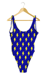 Yellow Lightning Bolts on Blue One-Piece