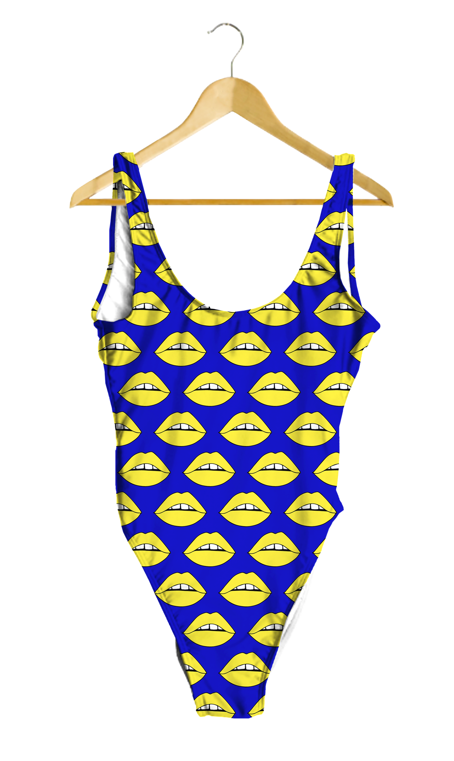Yellow Lips on Blue One-Piece