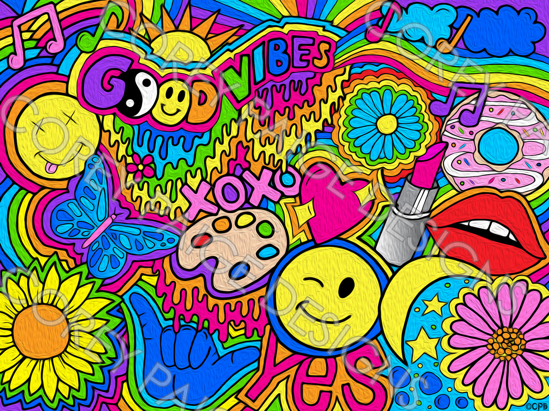 Hippie Collage Coloring Sheet