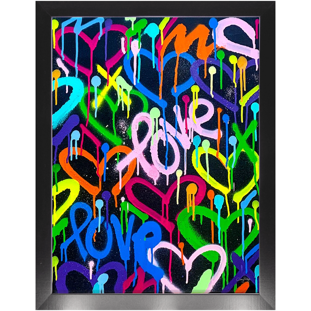 Rainbow & Black Love & Hearts Framed Print