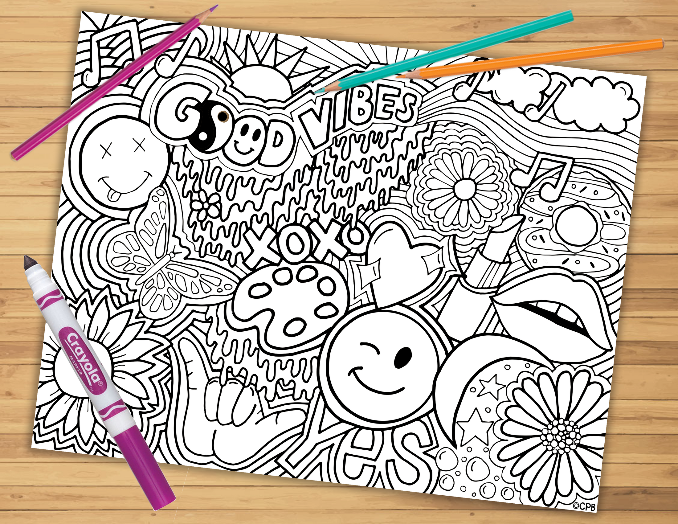 Hippie Collage Coloring Sheet