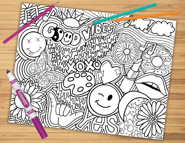 Hippie Collage Coloring Sheet