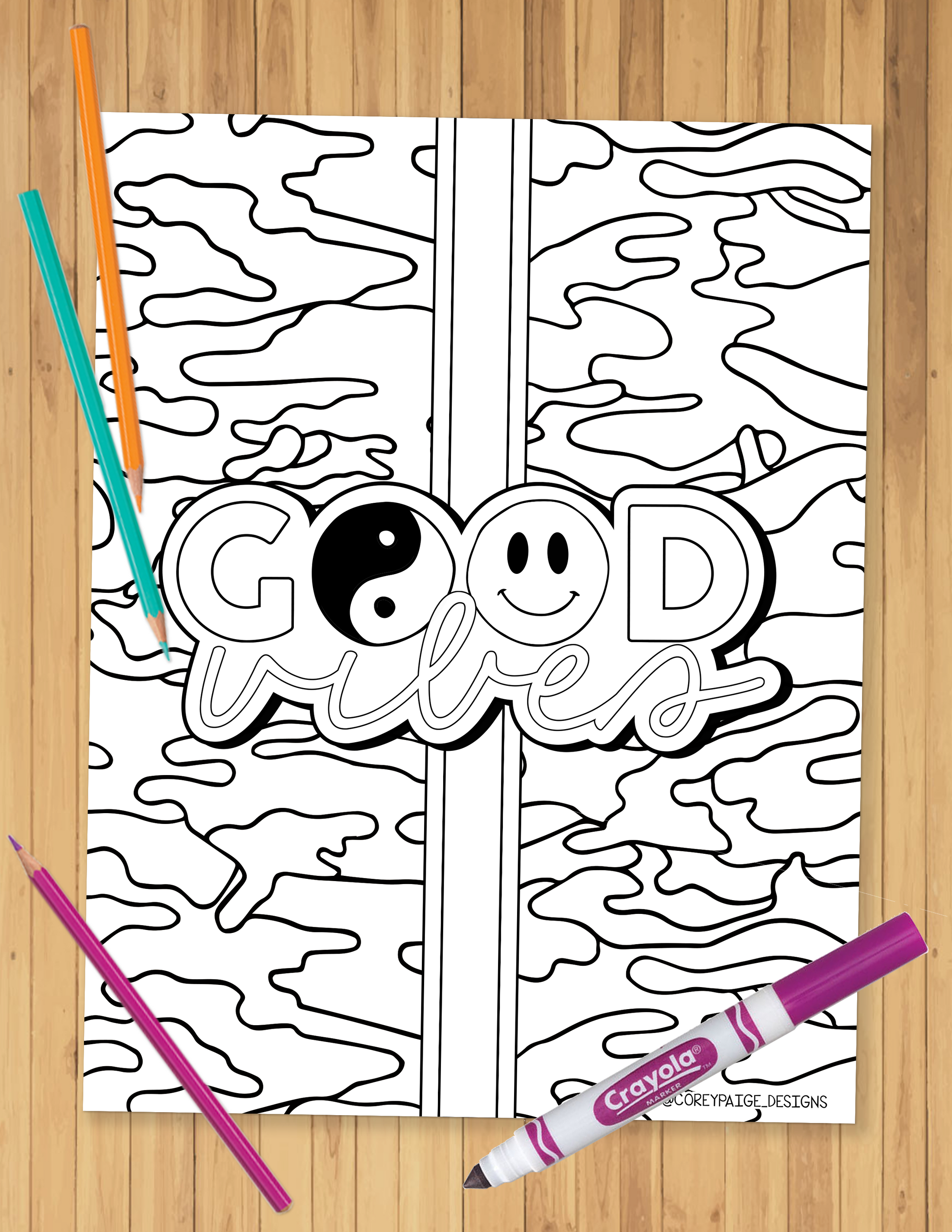 Good Vibes Camo Stripe Coloring Sheet