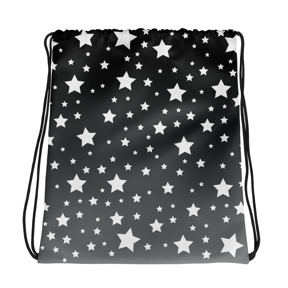 White Stars Gray Ombre Drawstring Bag