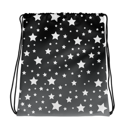 White Stars Gray Ombre Drawstring Bag