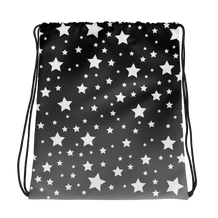 White Stars Gray Ombre Drawstring Bag