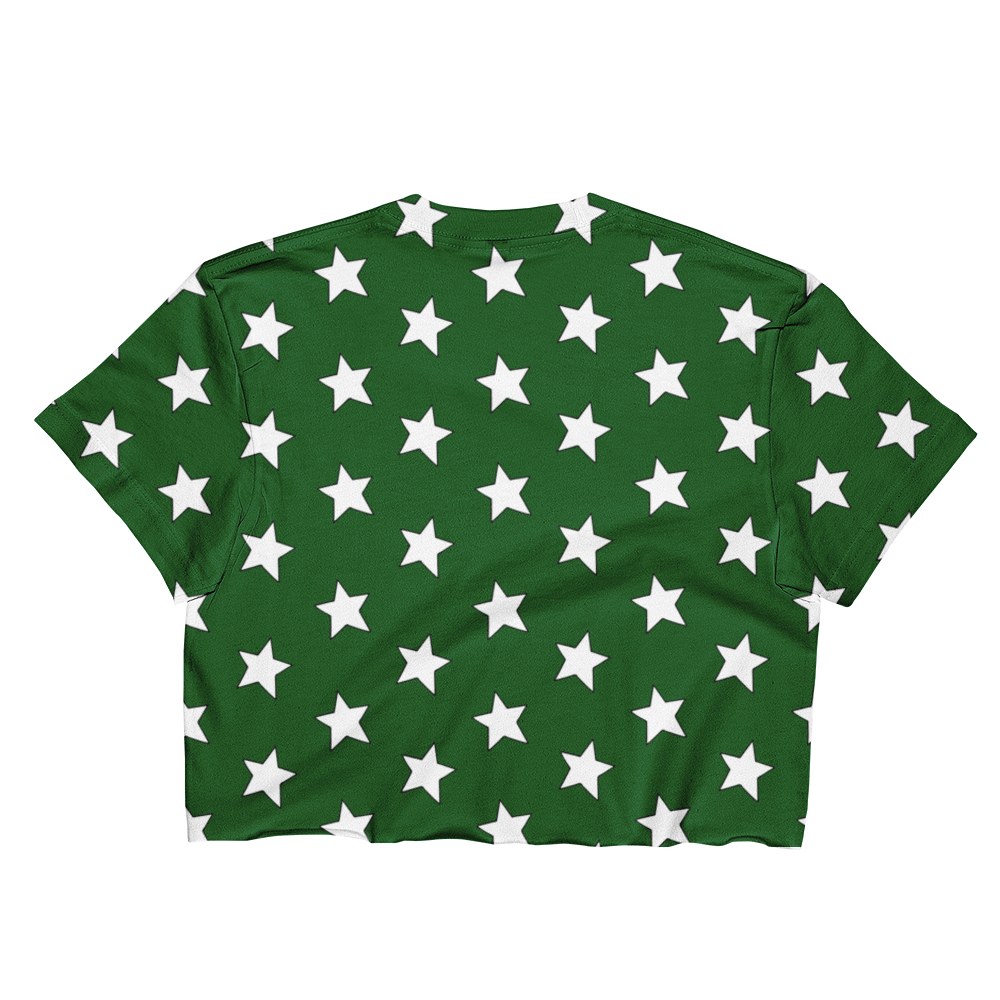 White Stars on Dark Green Cropped T-Shirt