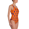 Load image into Gallery viewer, Blue Lightning Bolts on Orange One-Piece
