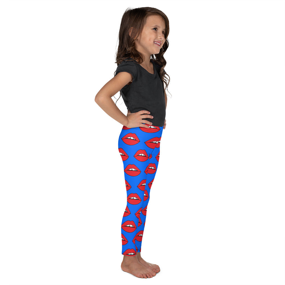 Red Lips on Blue Kid's Leggings