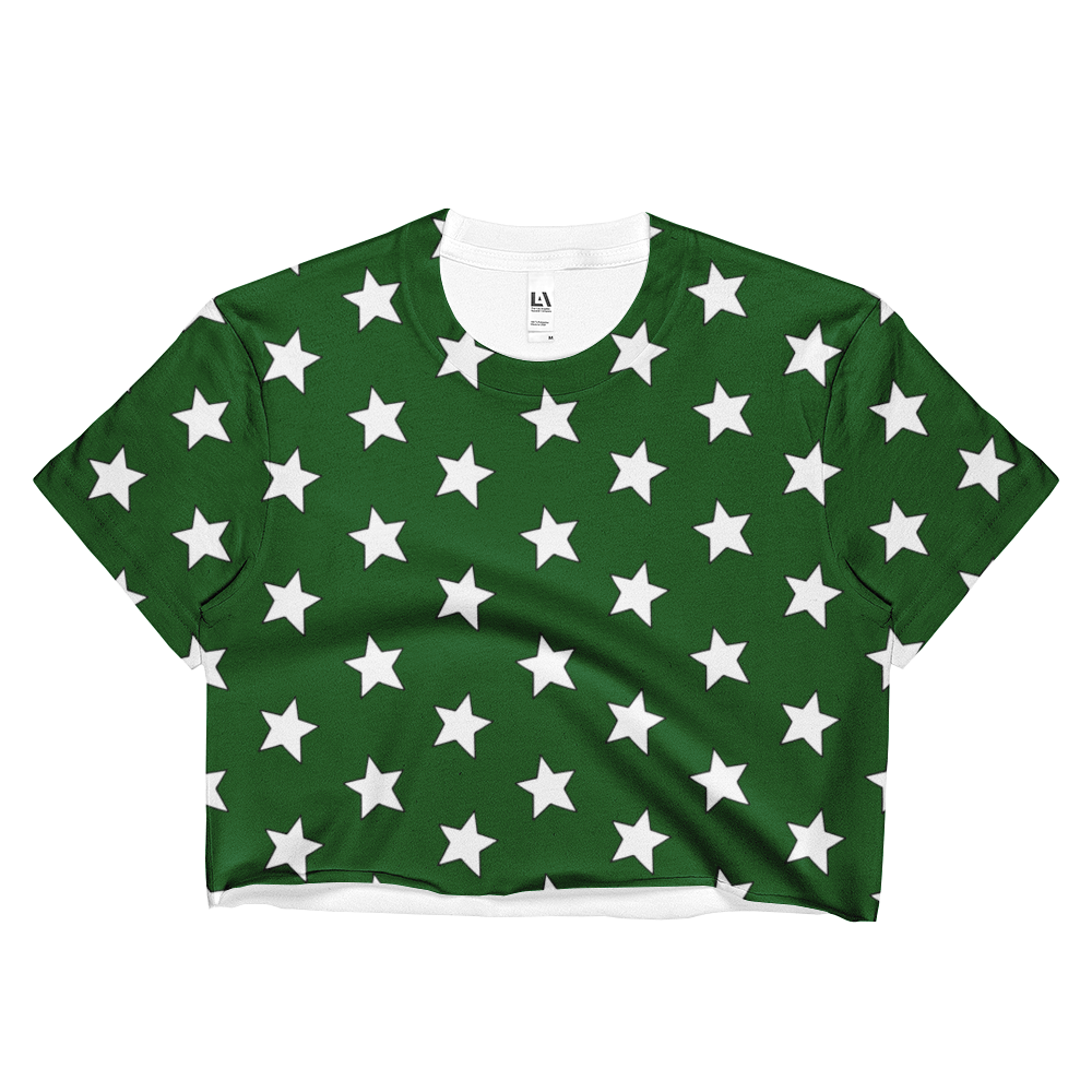 White Stars on Dark Green Cropped T-Shirt